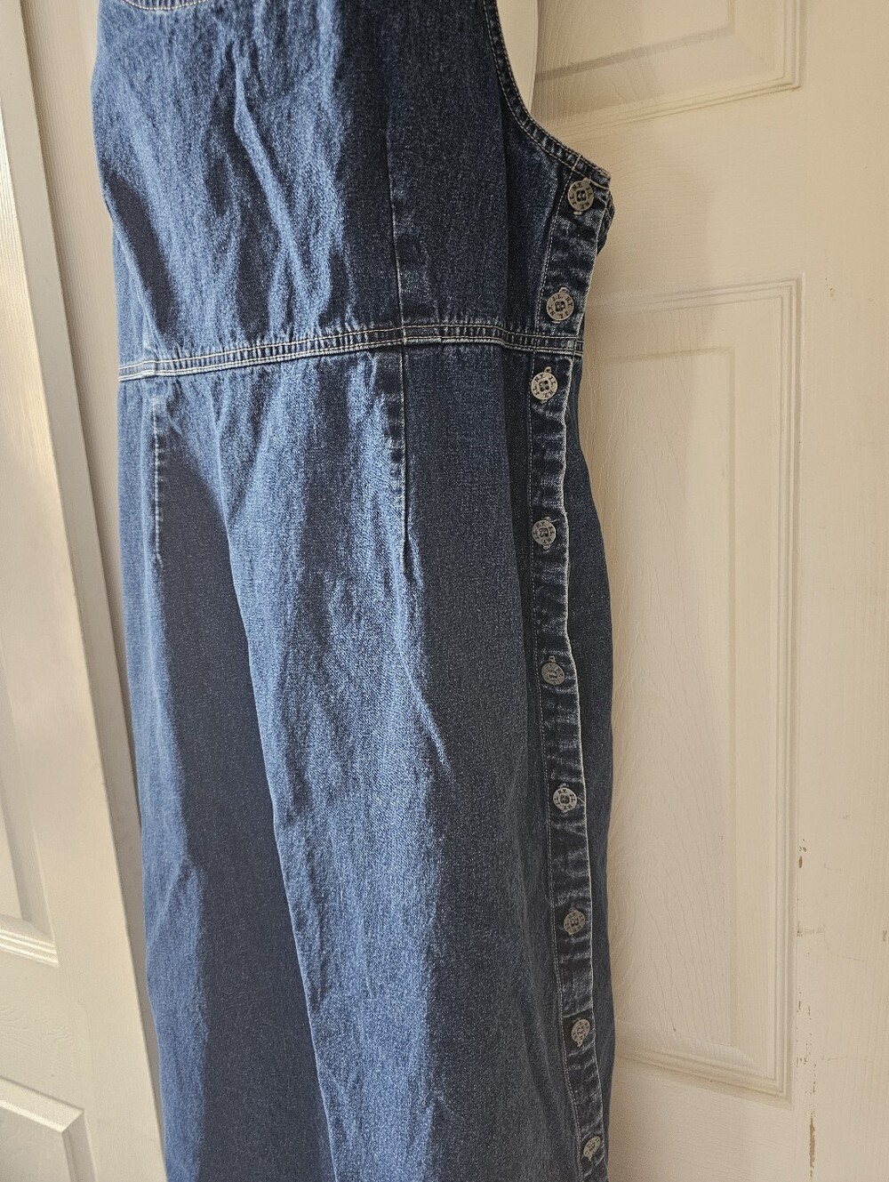 J.L. N.Y. Vintage Denim Maxi Overall Dress Size Large, Button Side 100% Cotton - Picture 6 of 14